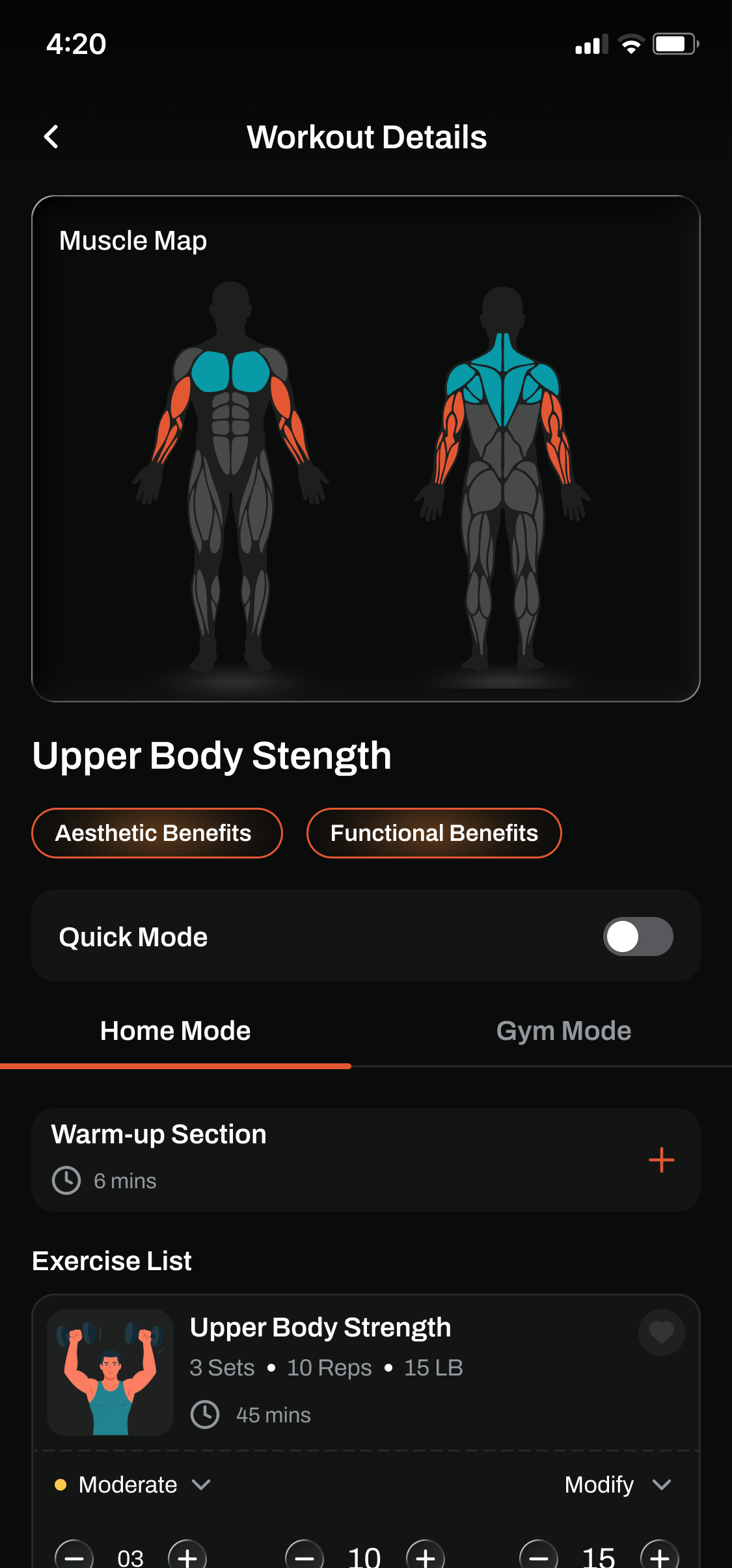 Active workout session with exercise guidance